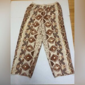 Diane Gilman Brown Tan Geometric Women's Silk Pants